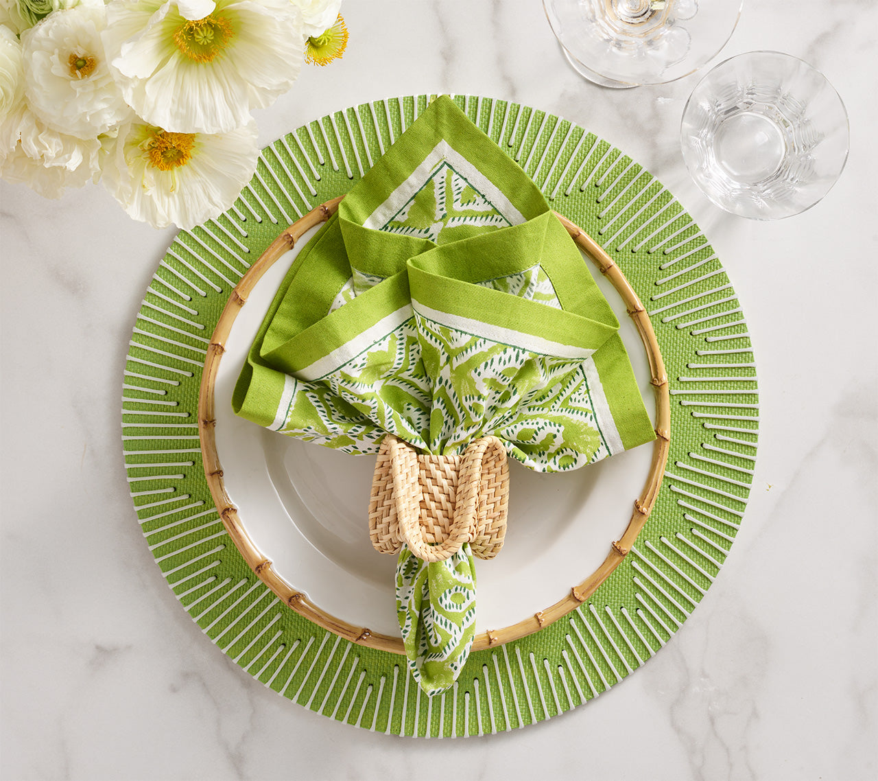 Dream Weaver Placemat in Green & White, Set of 4