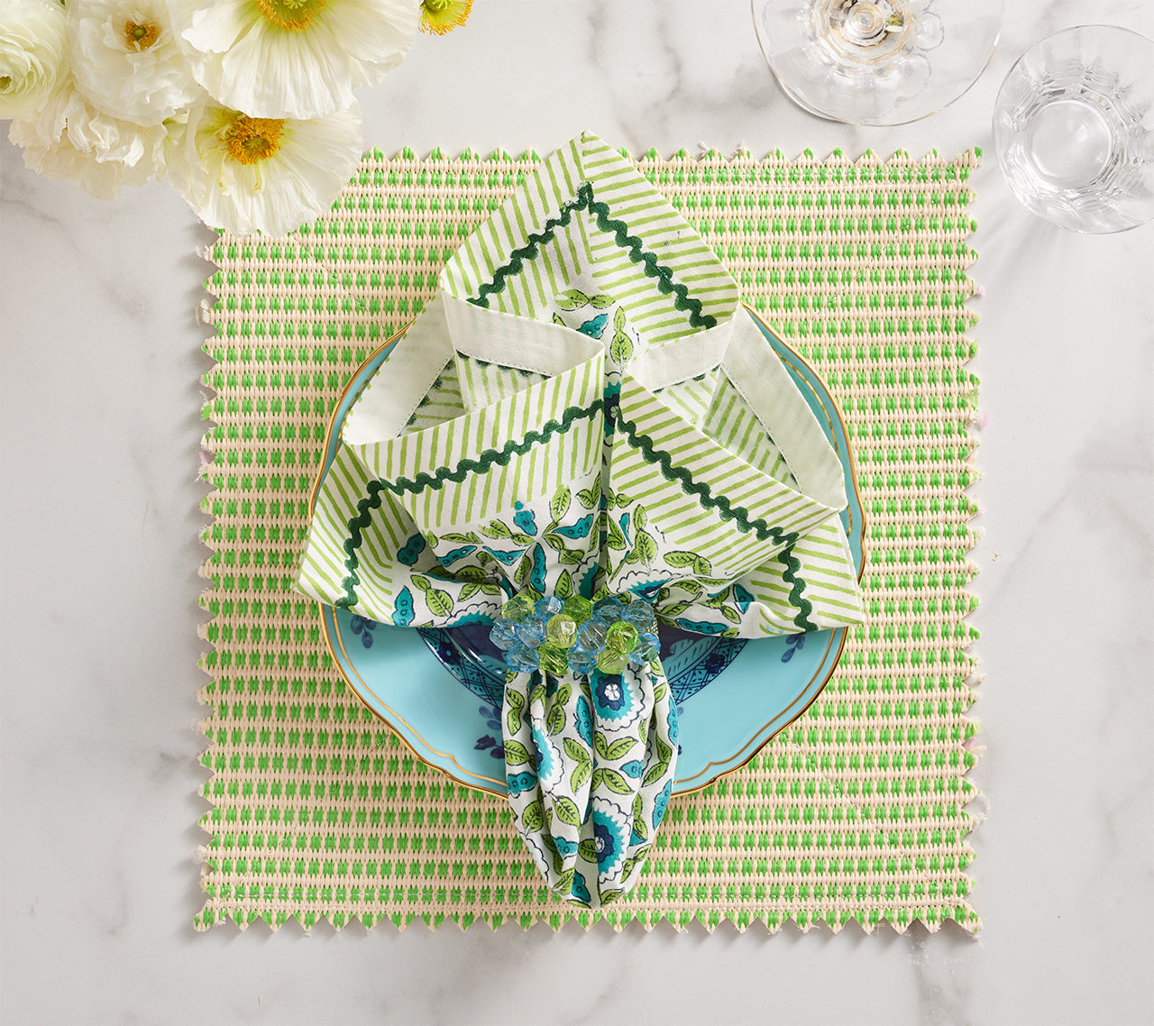 Duet Reversible Placemat in Blue & Green, Set of 4