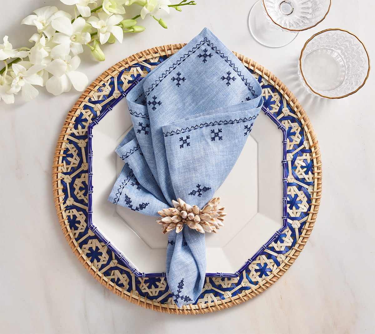 Fez Napkin in Periwinkle & Navy, Set of 4