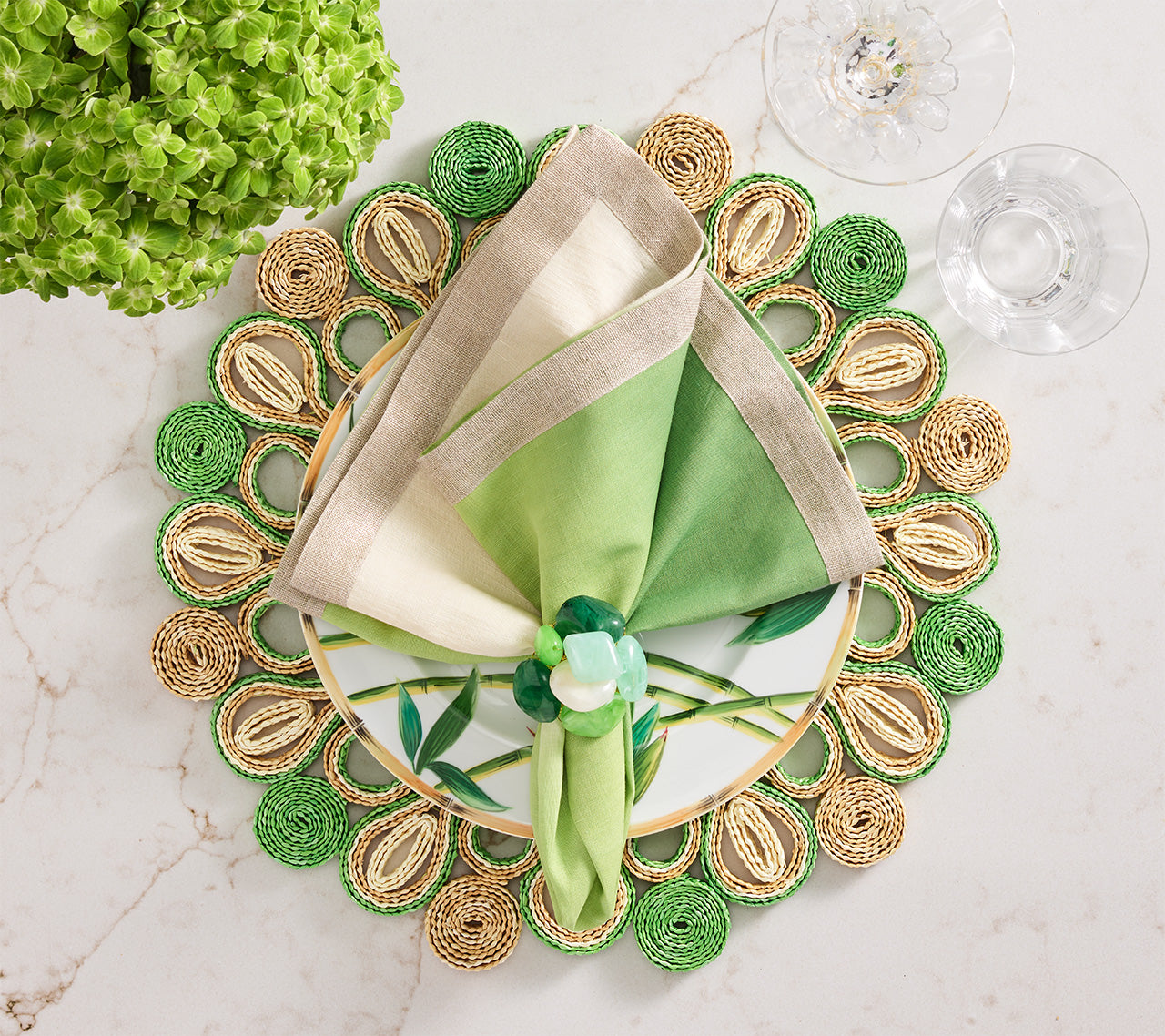 Dip Dye Napkin in Natural & Green, Set of 4