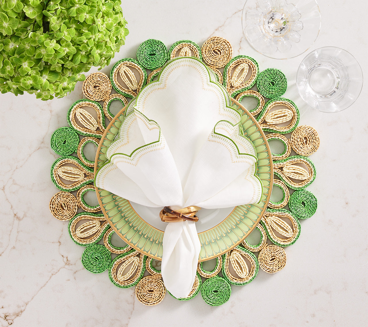 Marisol Placemat in Natural & Green, Set of 4