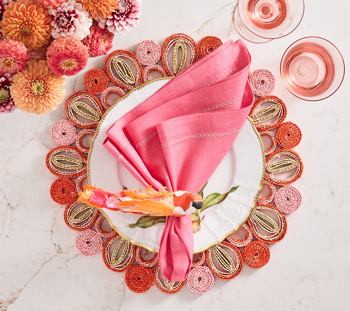 Marisol Placemat in Pink & Orange, Set of 4