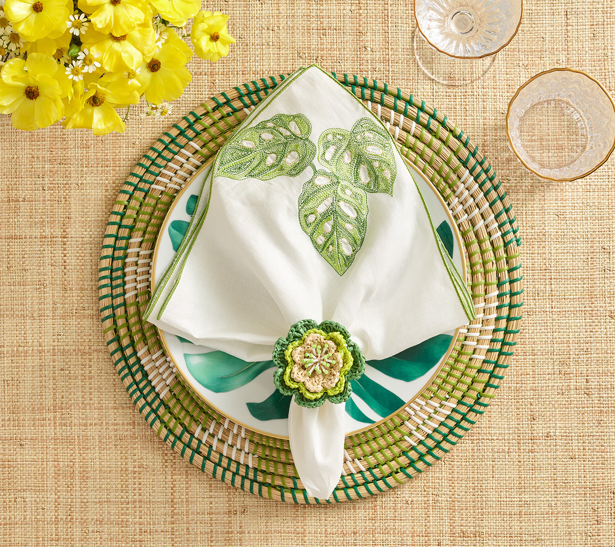 Calypso Napkin in White & Green, Set of 4