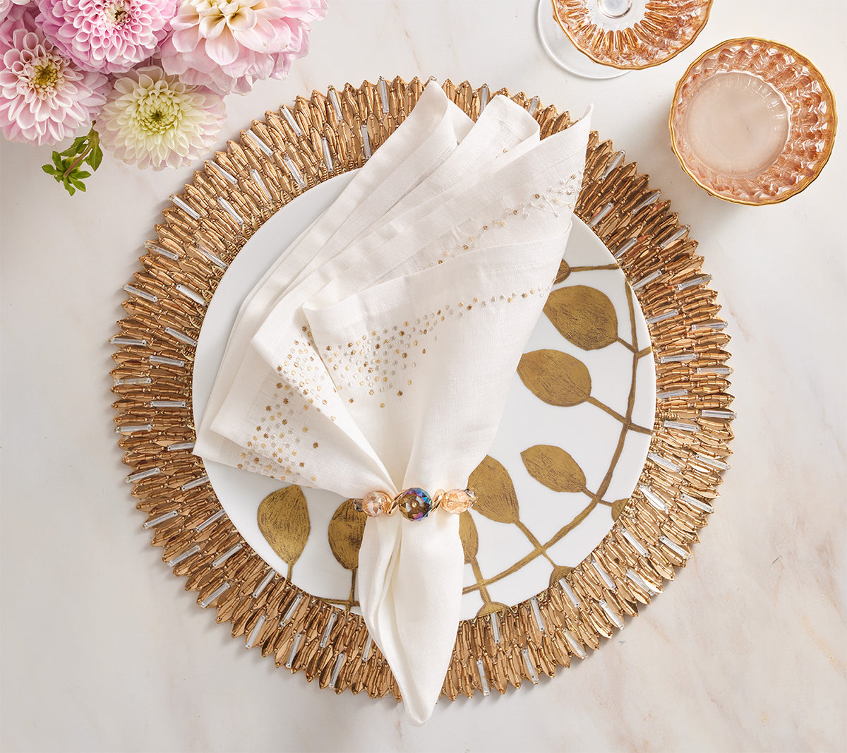 Pin Dot Napkin in White & Gold & Silver, Set of 4