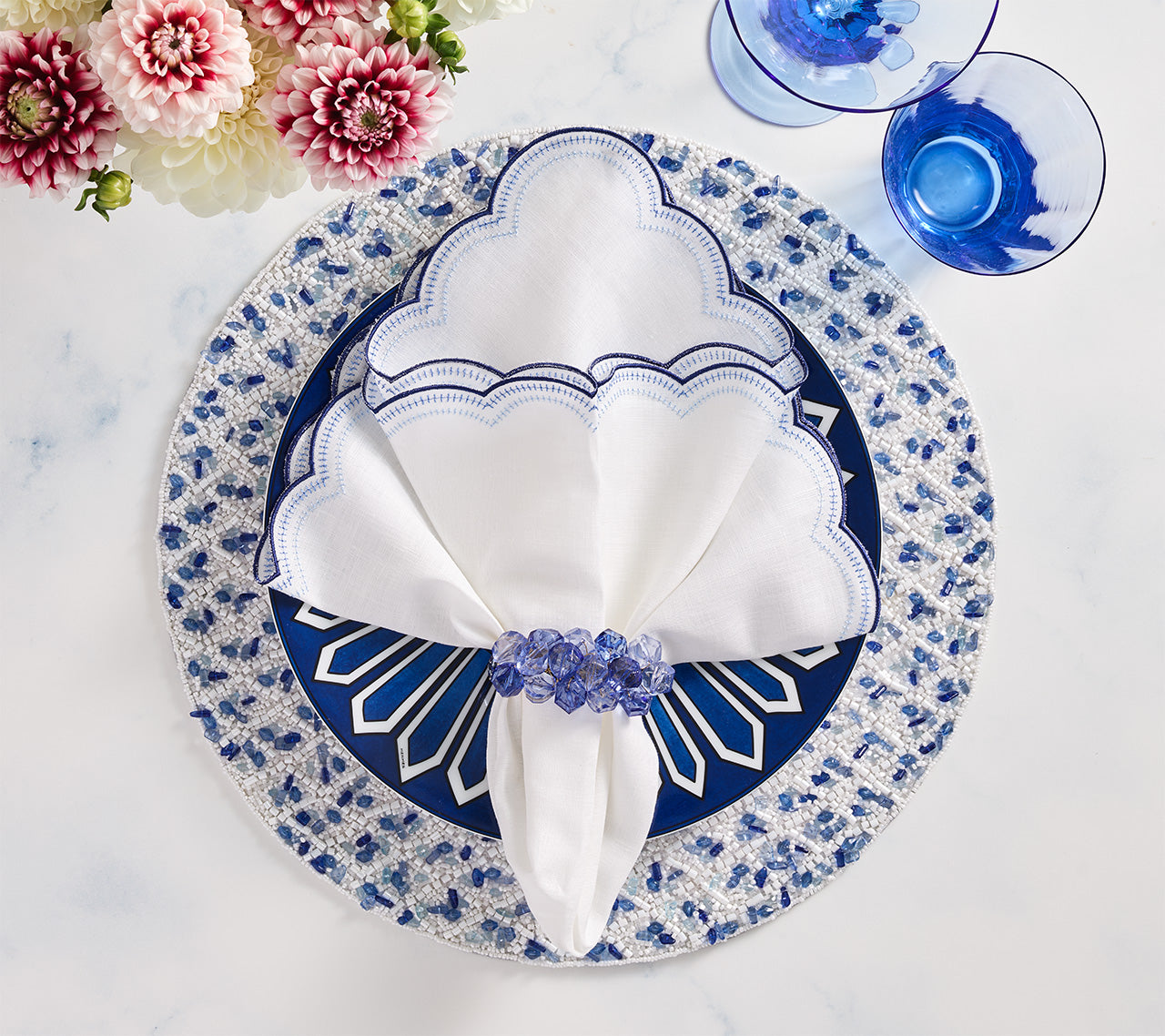 Rush Placemat in White & Blue, Set of 2