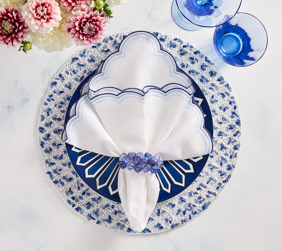 Rush Placemat in White & Blue, Set of 2