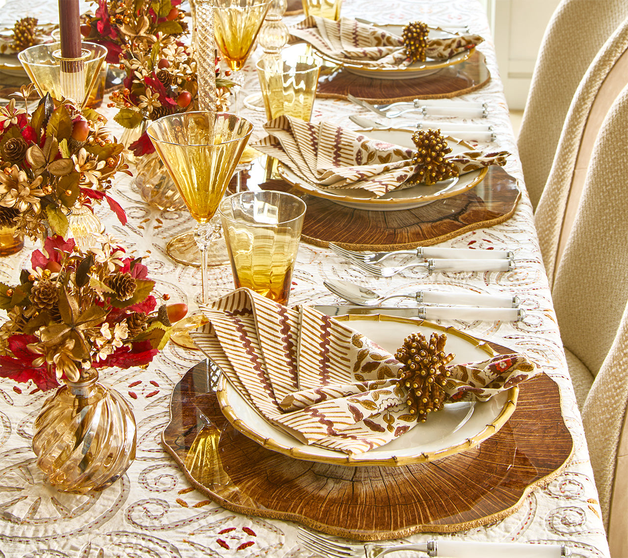 Malta Tablecloth in White & Brown
