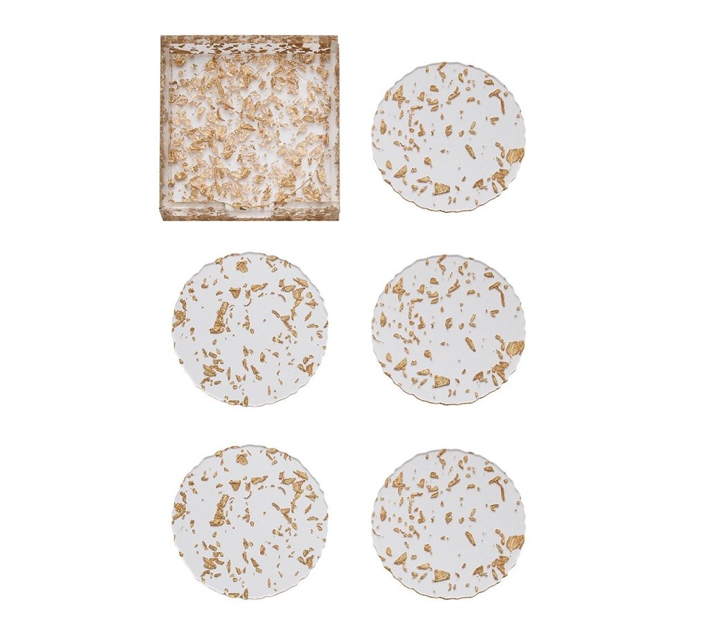 Kim Seybert, Inc.Stardust Drink Coasters in Clear & Gold, Set of 6 in a CaddyDrink Coasters
