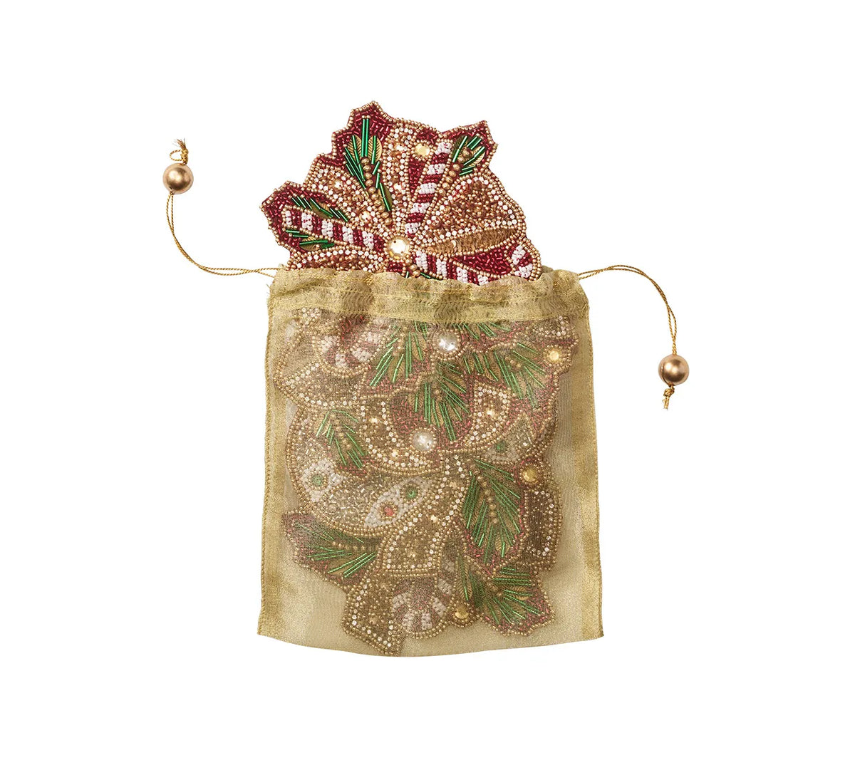 Candy Cane Bow Drink Coasters in Red, Green & Gold, Set of 4 in a Gift Bag