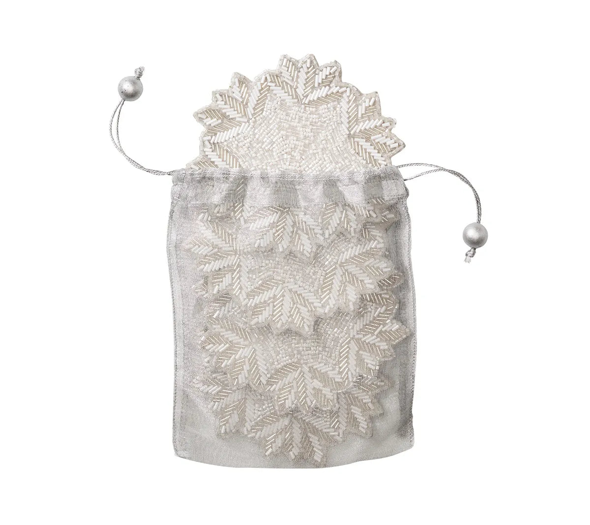 Winter Lace Drink Coasters in Silver & Crystal, Set of 4 in a Gift Bag