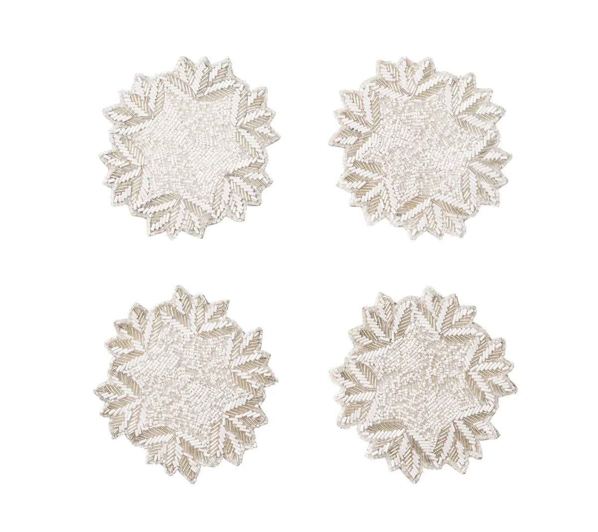 Winter Lace Drink Coasters in Silver & Crystal, Set of 4 in a Gift Bag