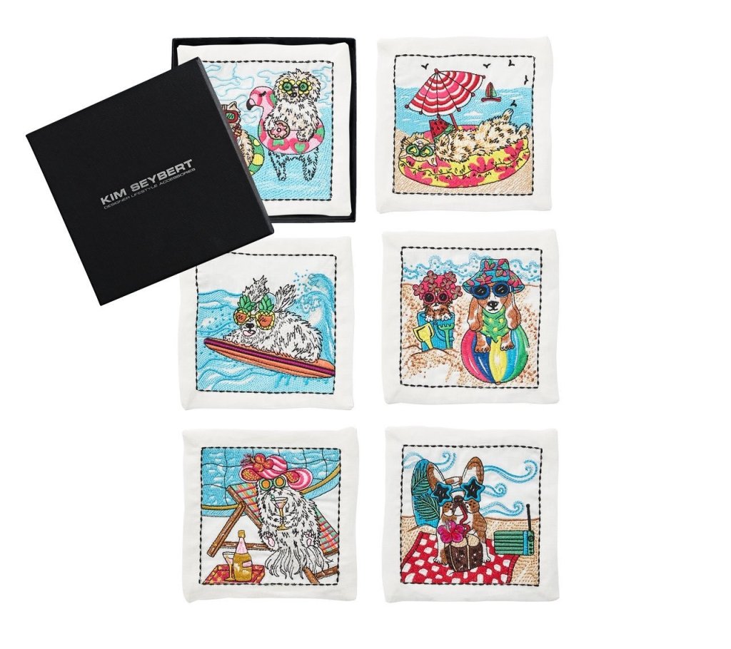 Kim Seybert, Inc.Bow Meow Cocktail Napkins in White & Multi, Set of 6 in a Gift BoxCocktail Napkins
