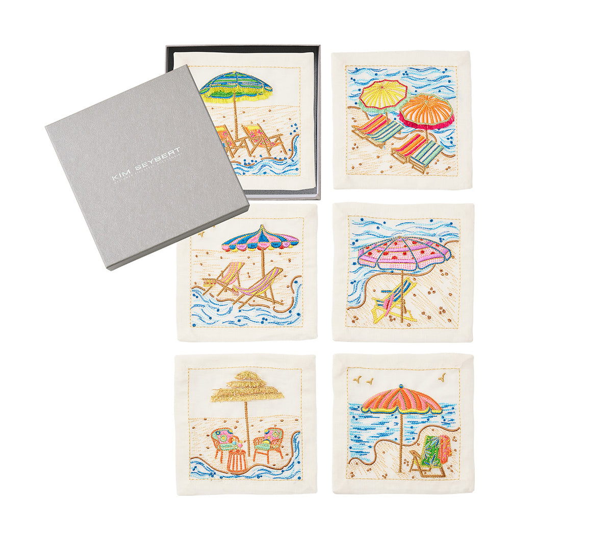 Sunny Isles Cocktail Napkins in White & Multi, Set of 6 in a Gift Box