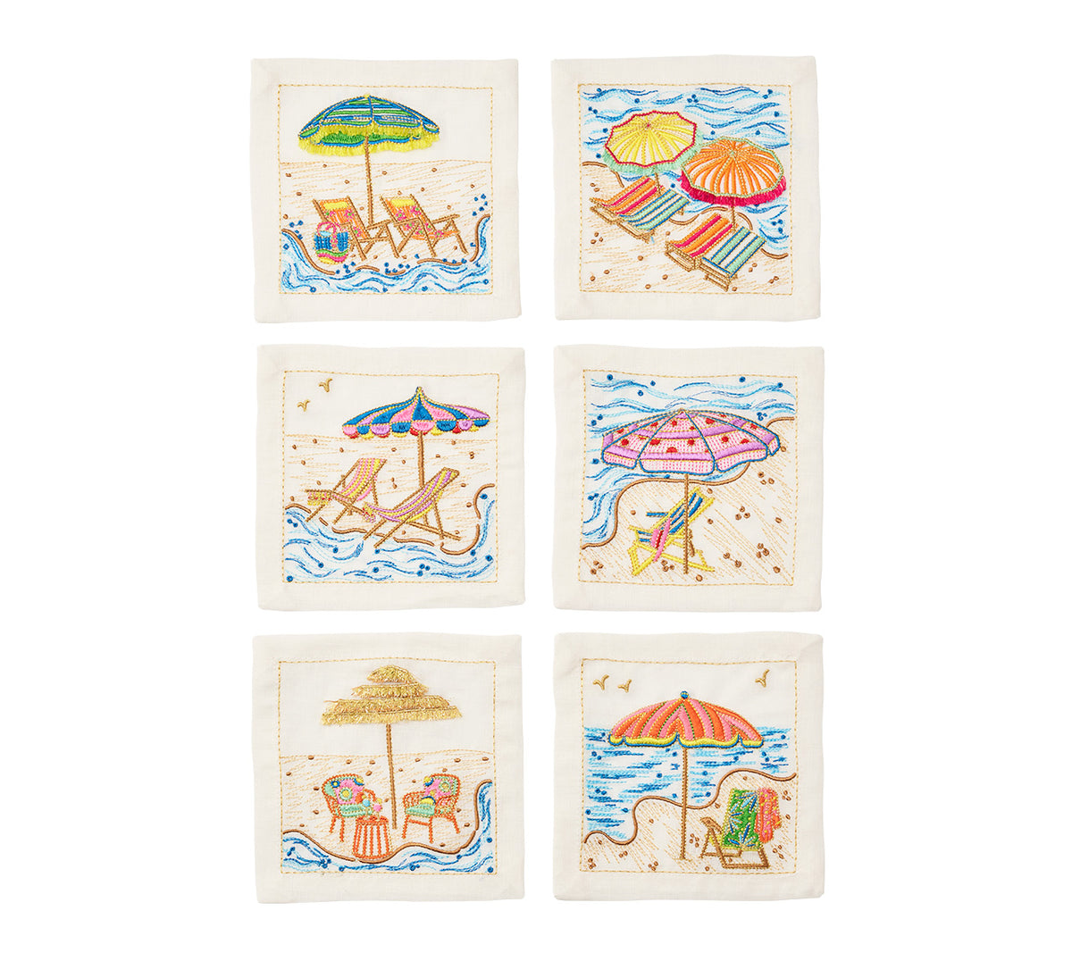 Sunny Isles Cocktail Napkins in White & Multi, Set of 6 in a Gift Box