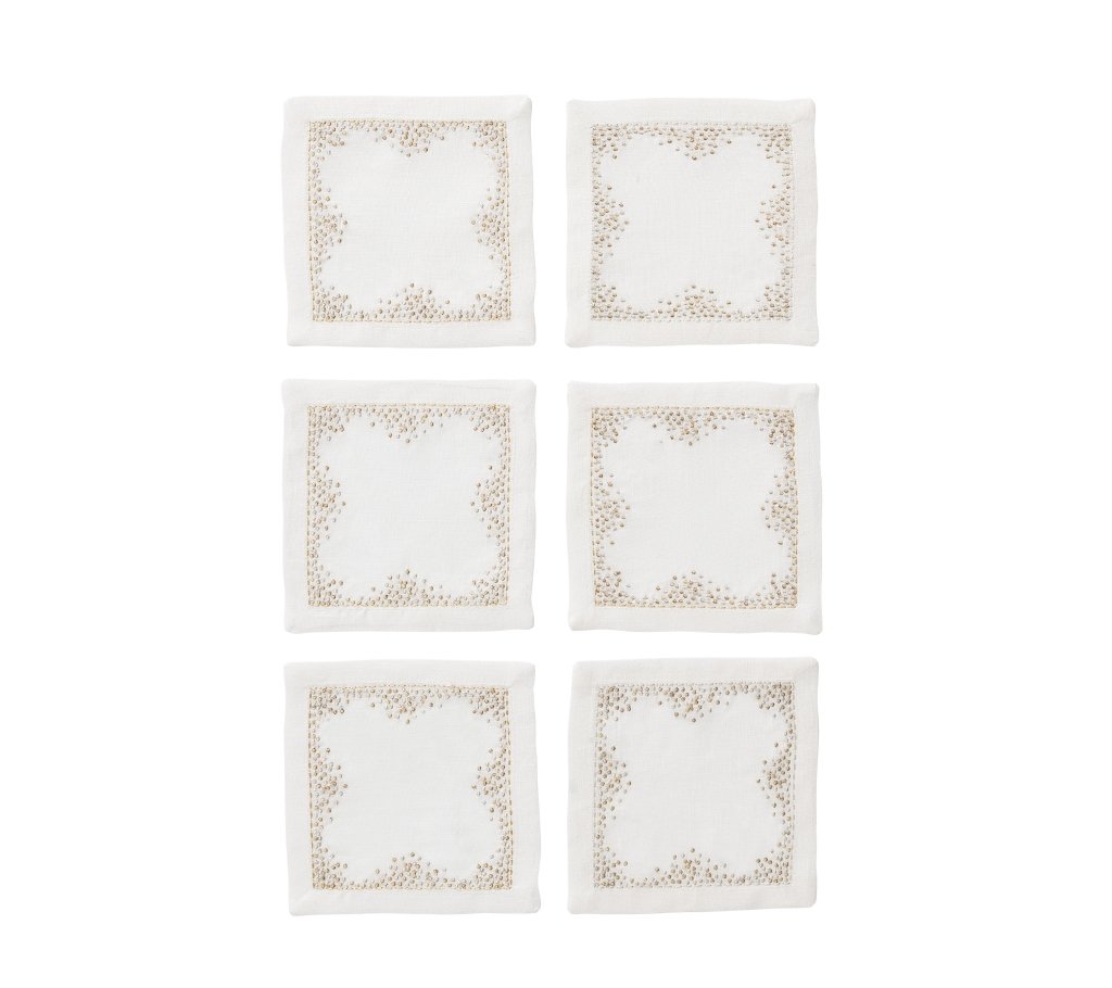 Kim Seybert, Inc.Pin Dot Cocktail Napkins in White, Gold & Silver, Set of 6 in a Gift BoxCocktail Napkins
