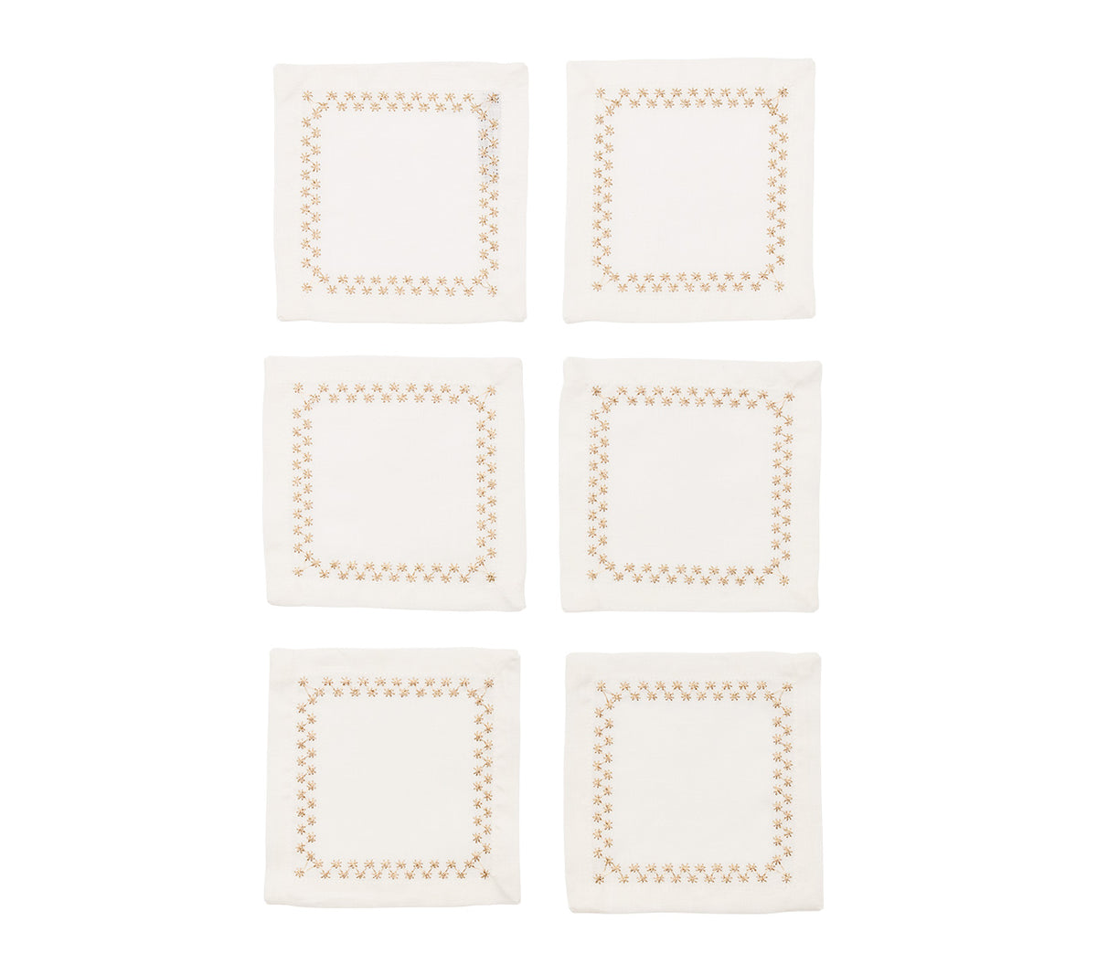 Starry Night Cocktail Napkin in White & Gold, Set of 6 in a Gift Box