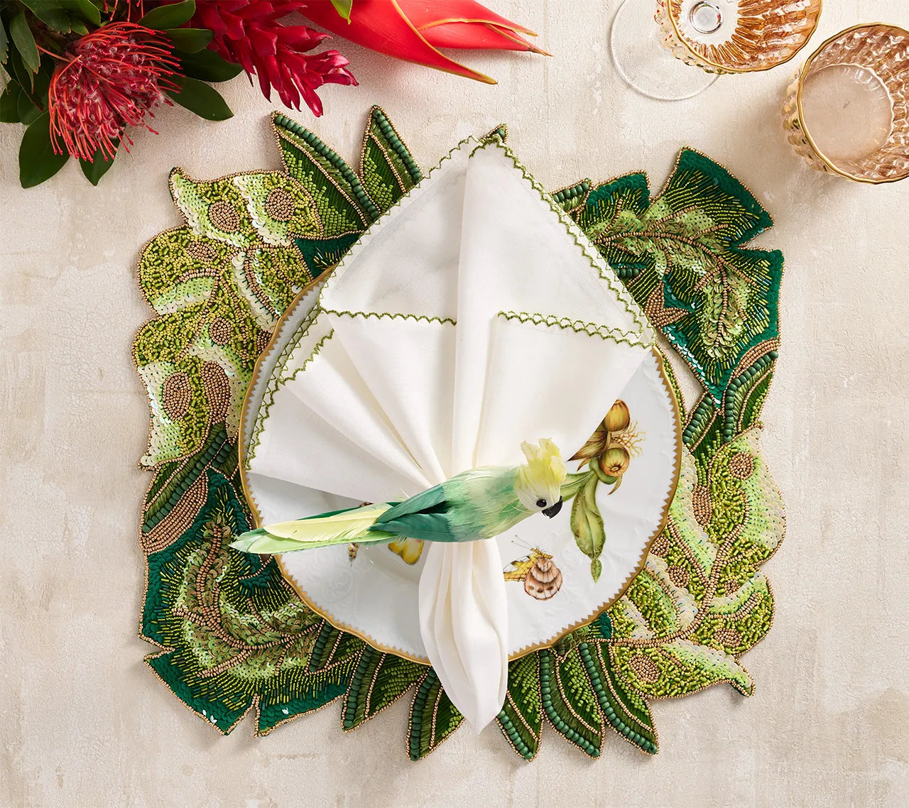Calypso Placemat in Green & Gold, Set of 2