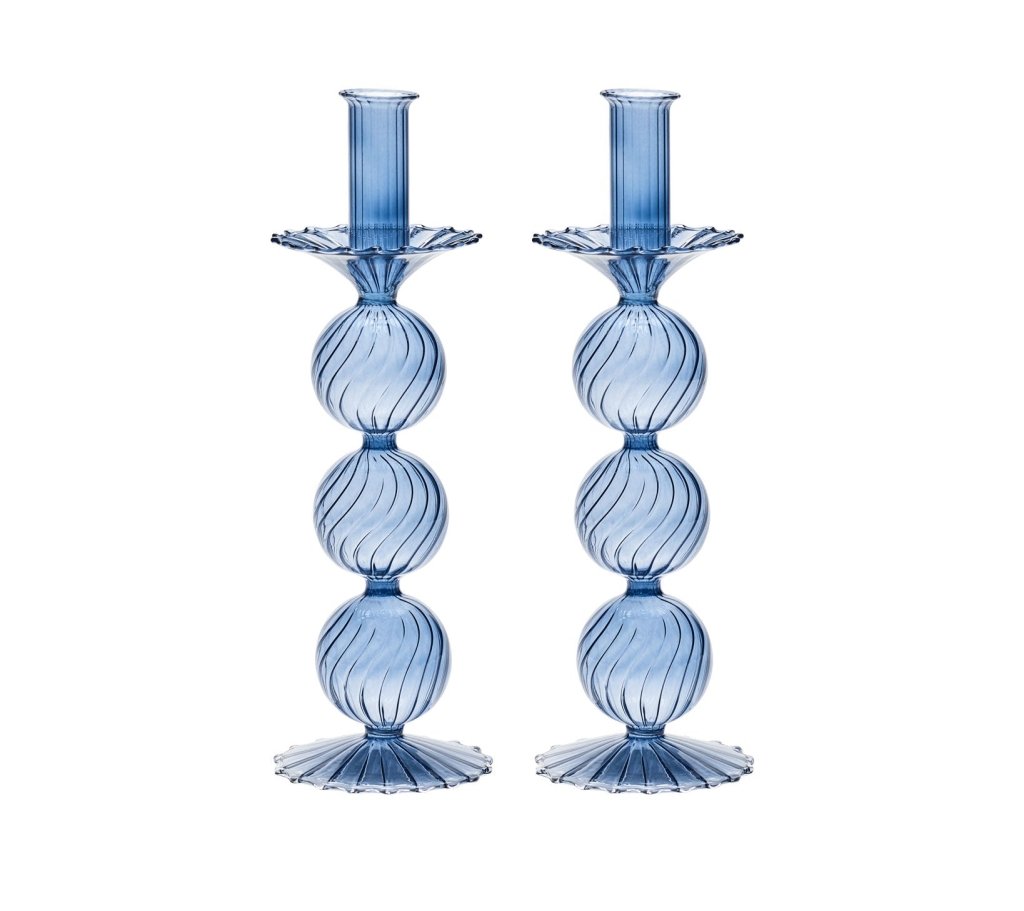 Kim Seybert, Inc.Iris Tall Candle Holder in Cadet, Set of 2 in a BoxHome Decor
