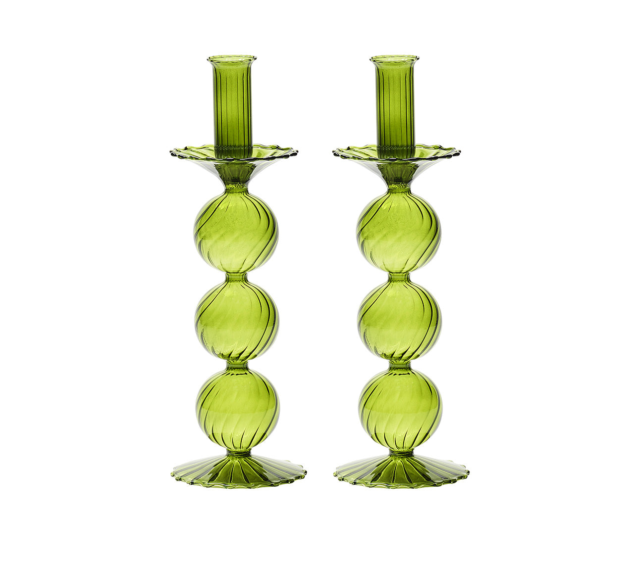 Iris Tall Candle Holder in Olive, Set of 2 in a Box