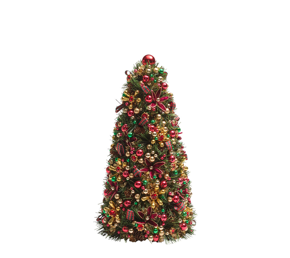 Tinsel Xmas Tree in Green/Red & Gold, 12"