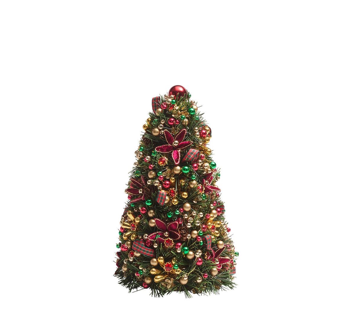 Tinsel Xmas Tree in Green/Red & Gold, 9"