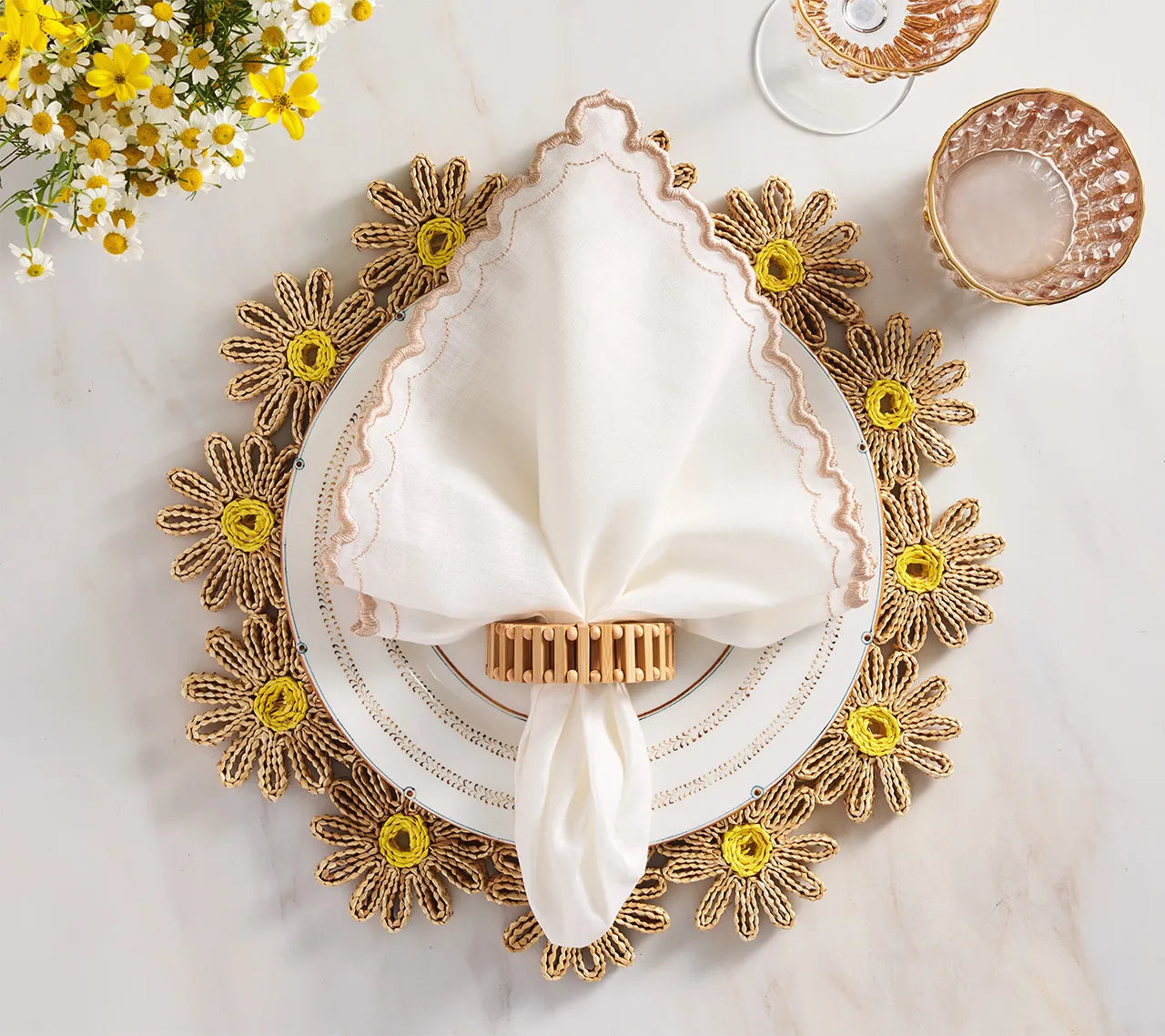 Daisy Placemat in Natural & Yellow, Set of 4