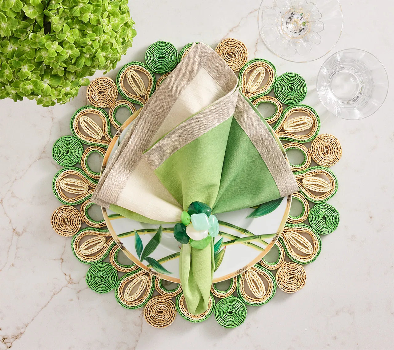 Dip Dye Napkin in Natural & Green, Set of 4