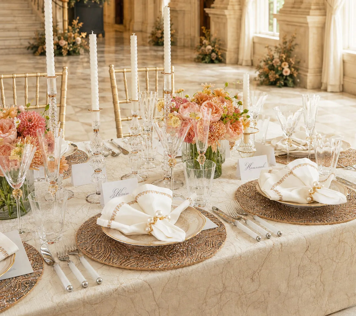 Pearl Drift Napkin Ring in Pearl & Gold, Set of 4