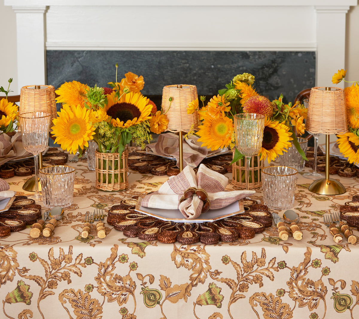 Paisley Vine Tablecloth in Beige & Multi 54x126"