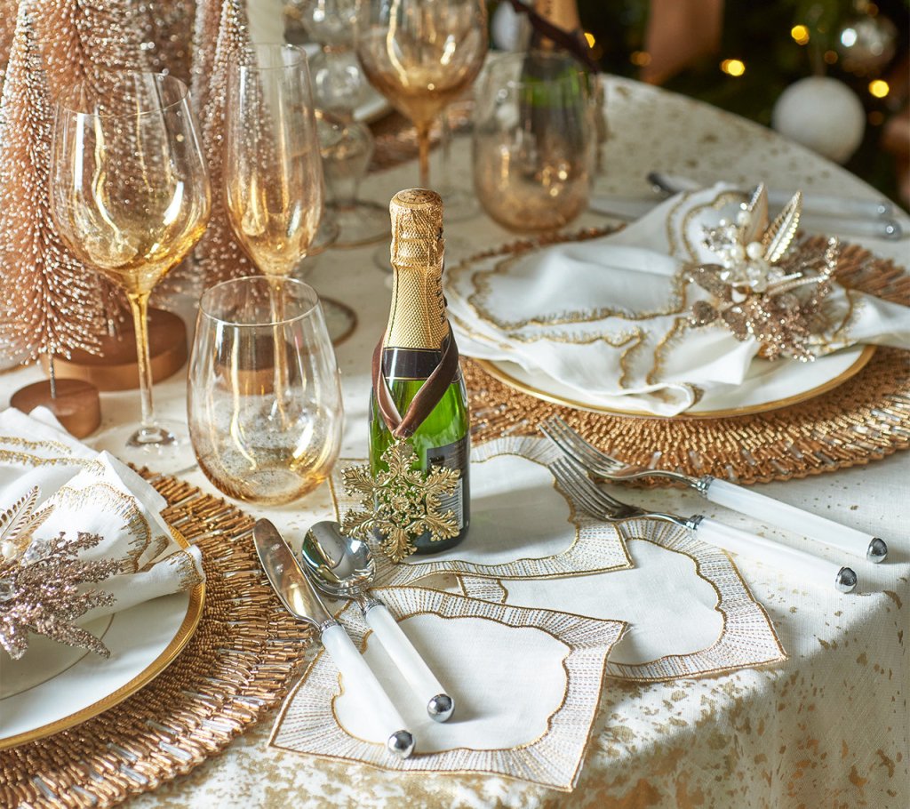Kim Seybert, Inc.Frame Cocktail Napkins in White, Gold & Silver, Set of 6 in a Gift BoxCocktail Napkins
