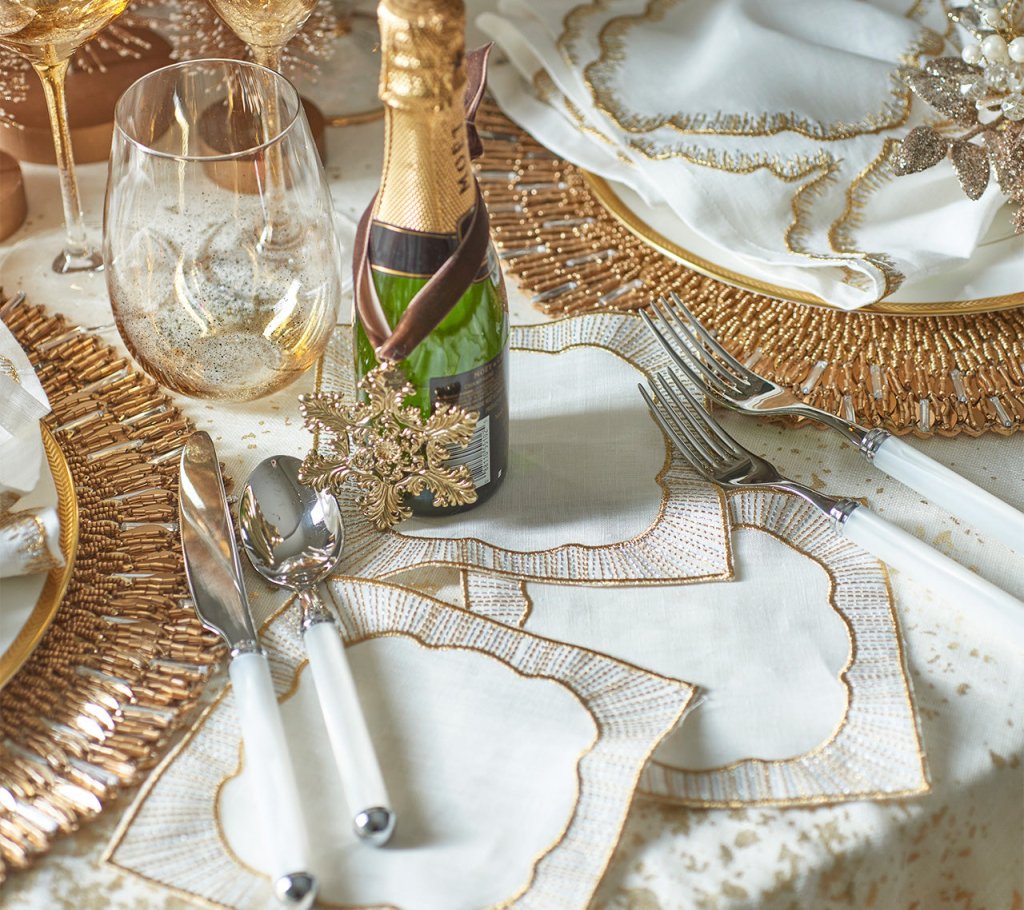 Kim Seybert, Inc.Frame Cocktail Napkins in White, Gold & Silver, Set of 6 in a Gift BoxCocktail Napkins