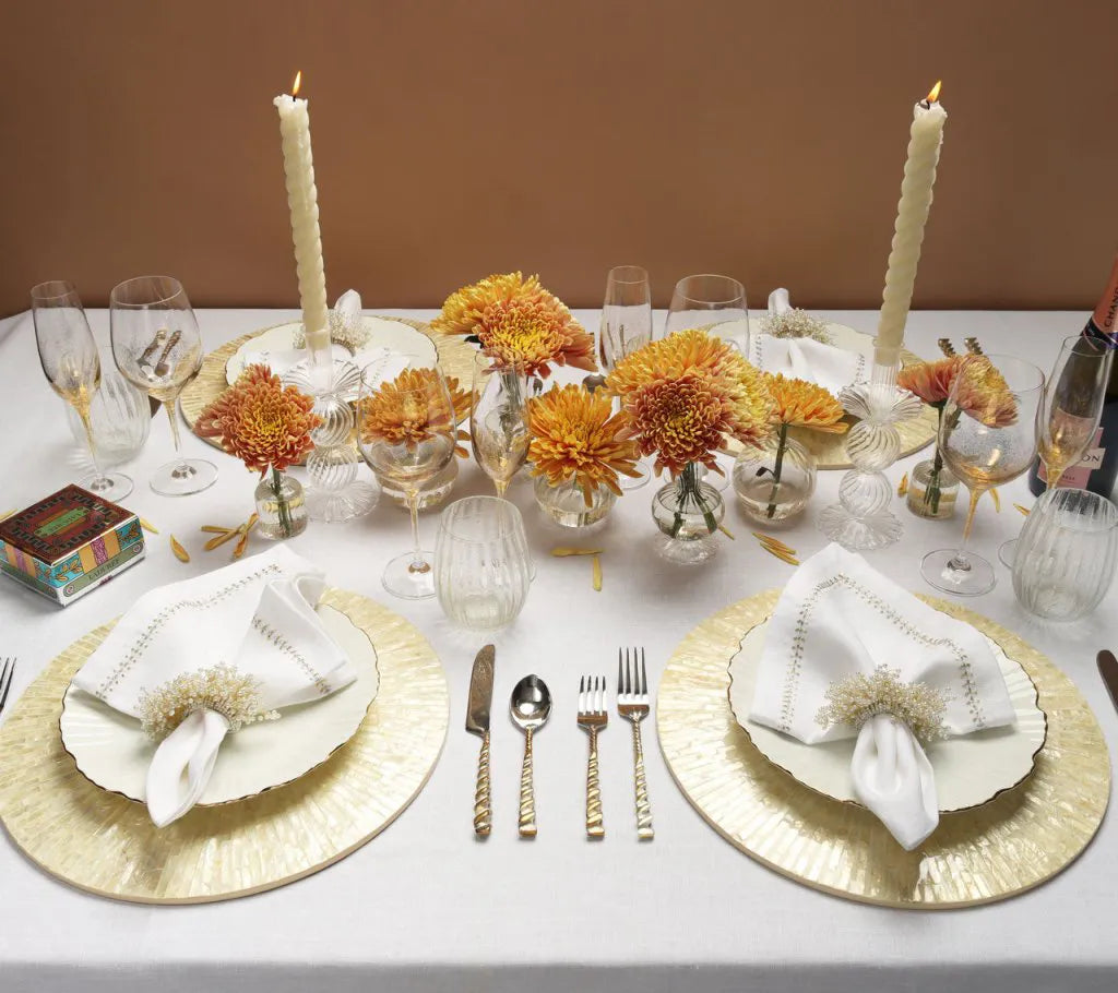 Herringbone Napkin in White, Gold & Silver, Set of 4