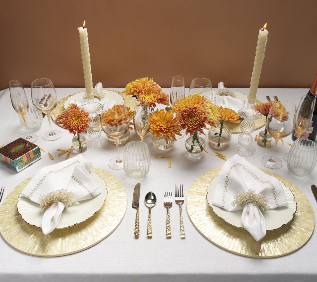 Kim Seybert, Inc.Herringbone Napkin in White, Gold & Silver, Set of 4Napkins