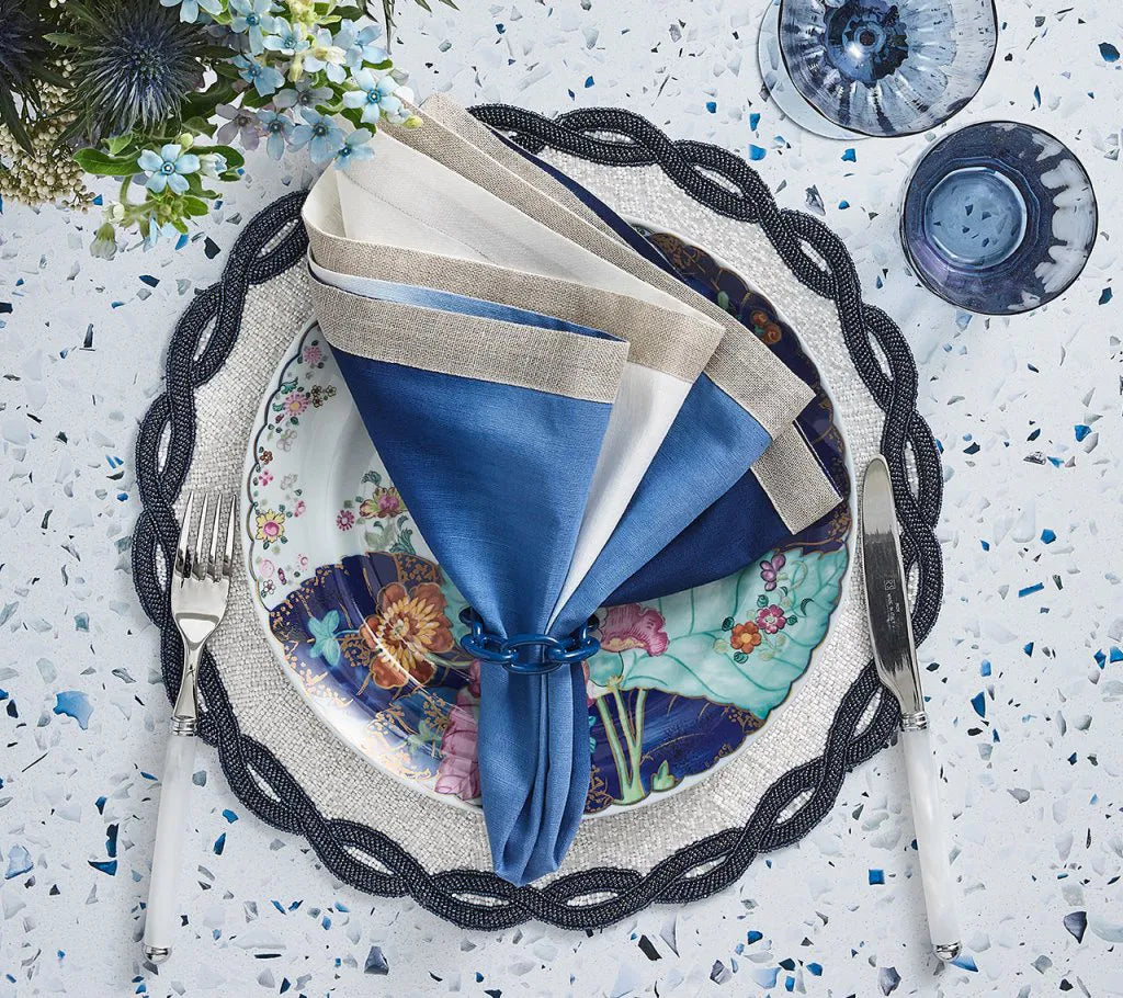Infinity Placemat in White & Navy, Set of 4