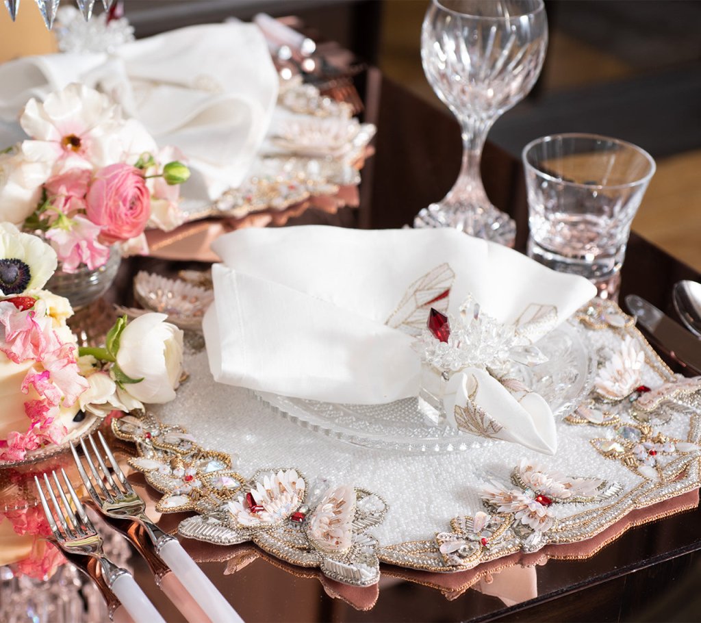 Kim Seybert, Inc.Diamant Butterflies Placemat in White & Blush, Set of 2 in a Gift BoxPlacemats