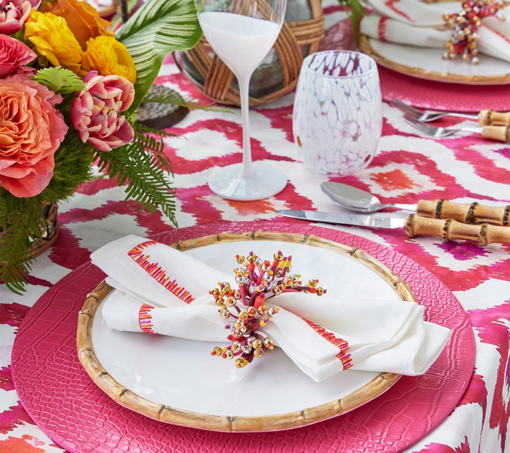 Sample: Filament Napkin in White, Pink & Orange, Set of 4