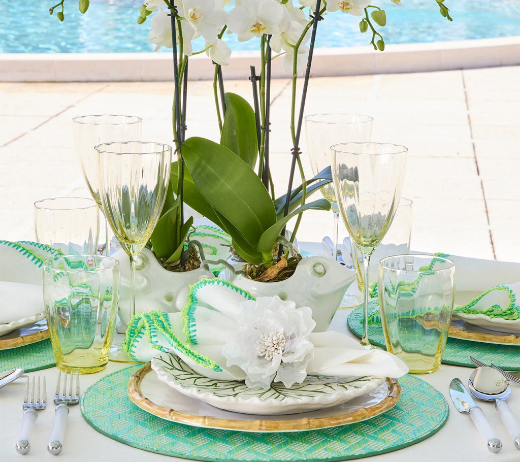 Basketweave Placemat in Marine & Lime