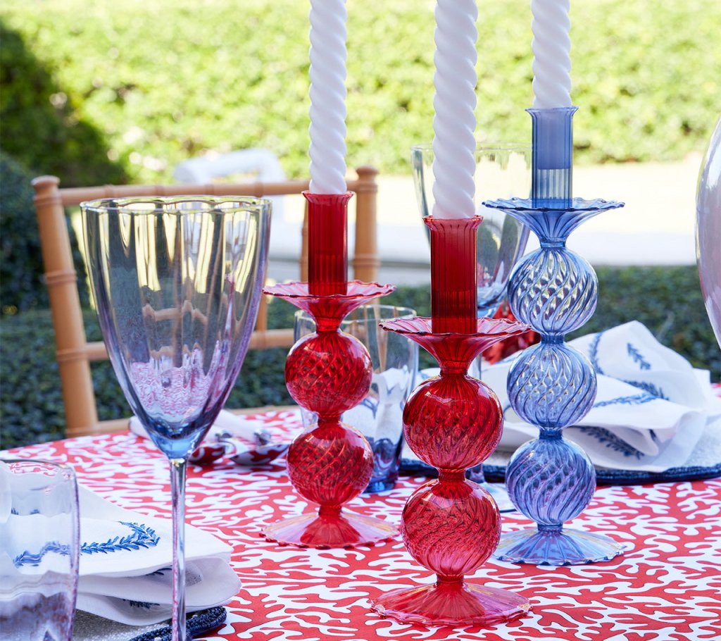 Kim Seybert, Inc.Iris Tall Candle Holder in Cadet, Set of 2 in a BoxHome Decor