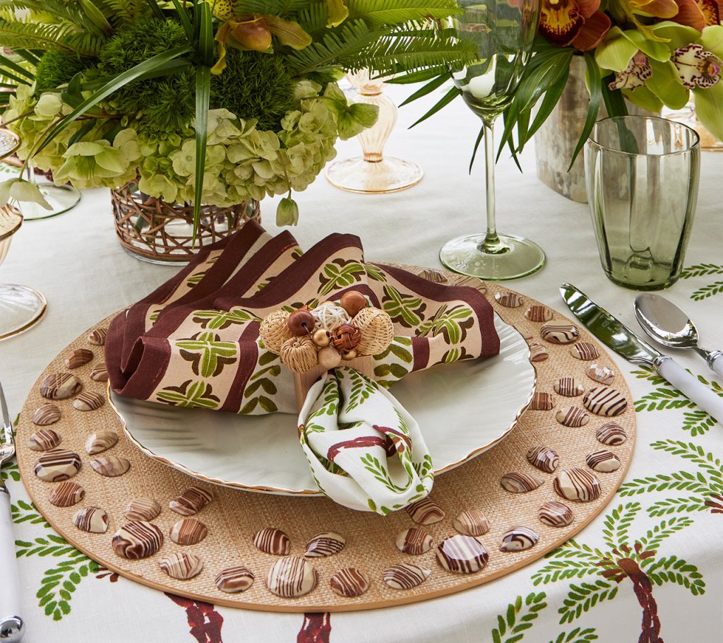 Kim Seybert, Inc.Oasis Napkin in Ivory, Green & Brown, Set of 4Napkins