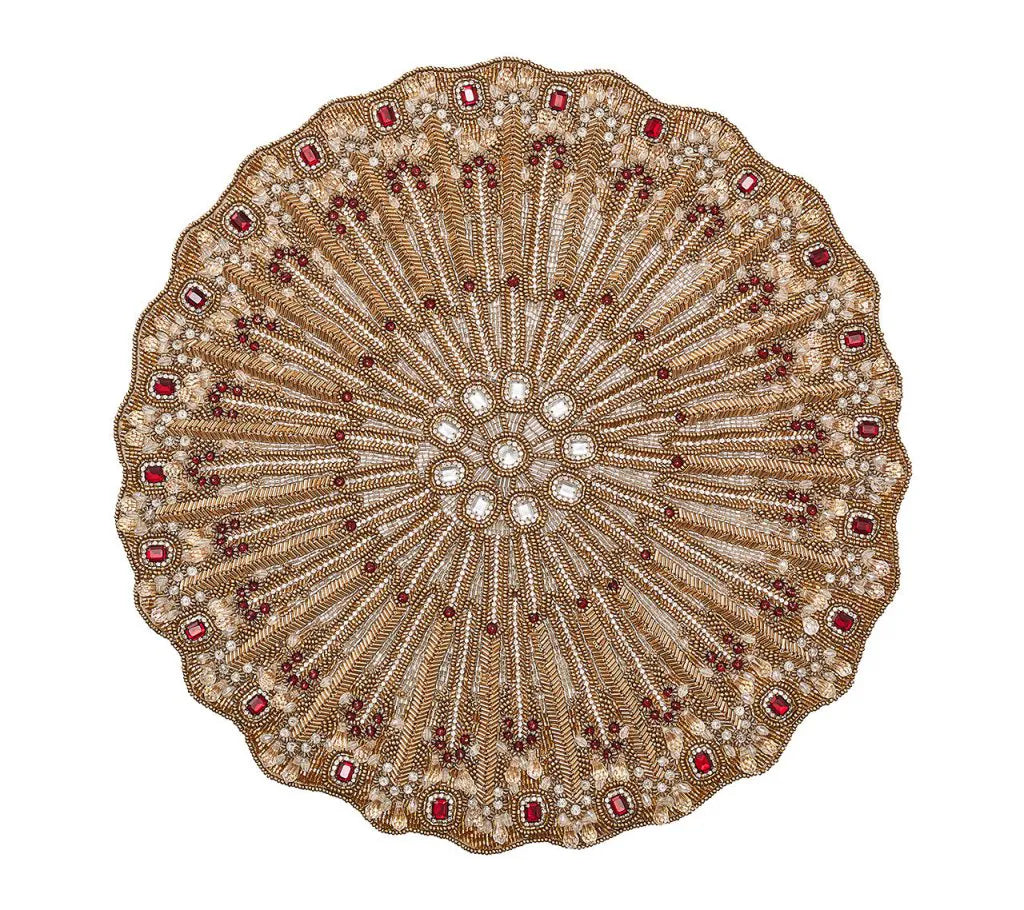 Lumiere Placemat in Champagne, Crystal & Red, Set of 2 in a Gift Box