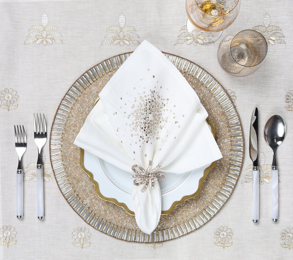 Jeweled Bow Napkin Ring in Gold & Crystal, Set of 4 in a Gift Box