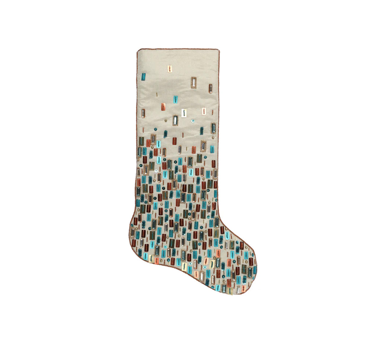 Sample: Mirrors Stocking in Gold, Teal, and Copper