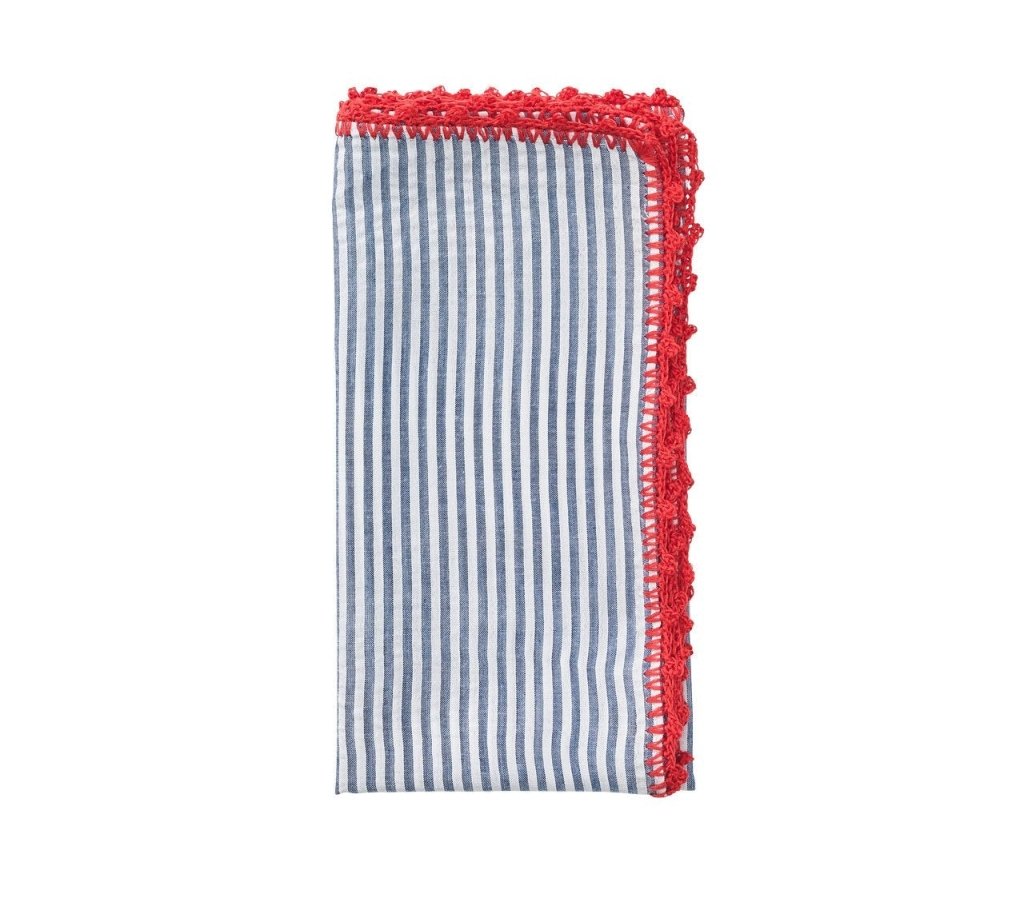 Kim Seybert, Inc.Seersucker Napkin in Navy & Red, Set of 4Napkins
