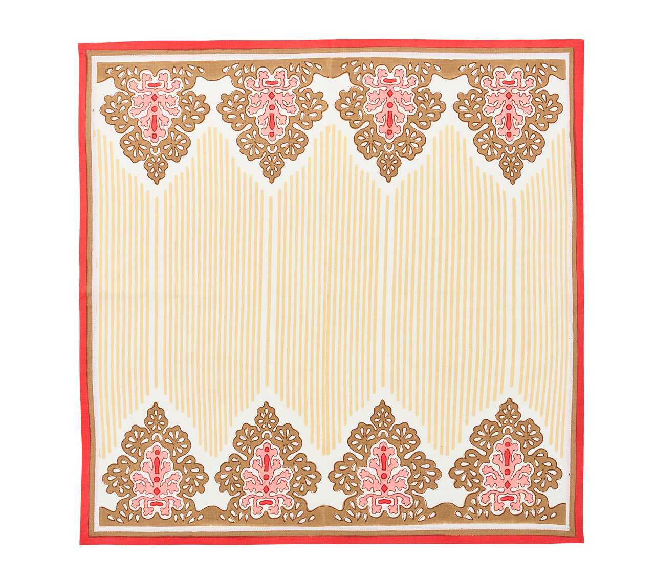 Filigree Napkin in White, Coral & Brown, Set of 4