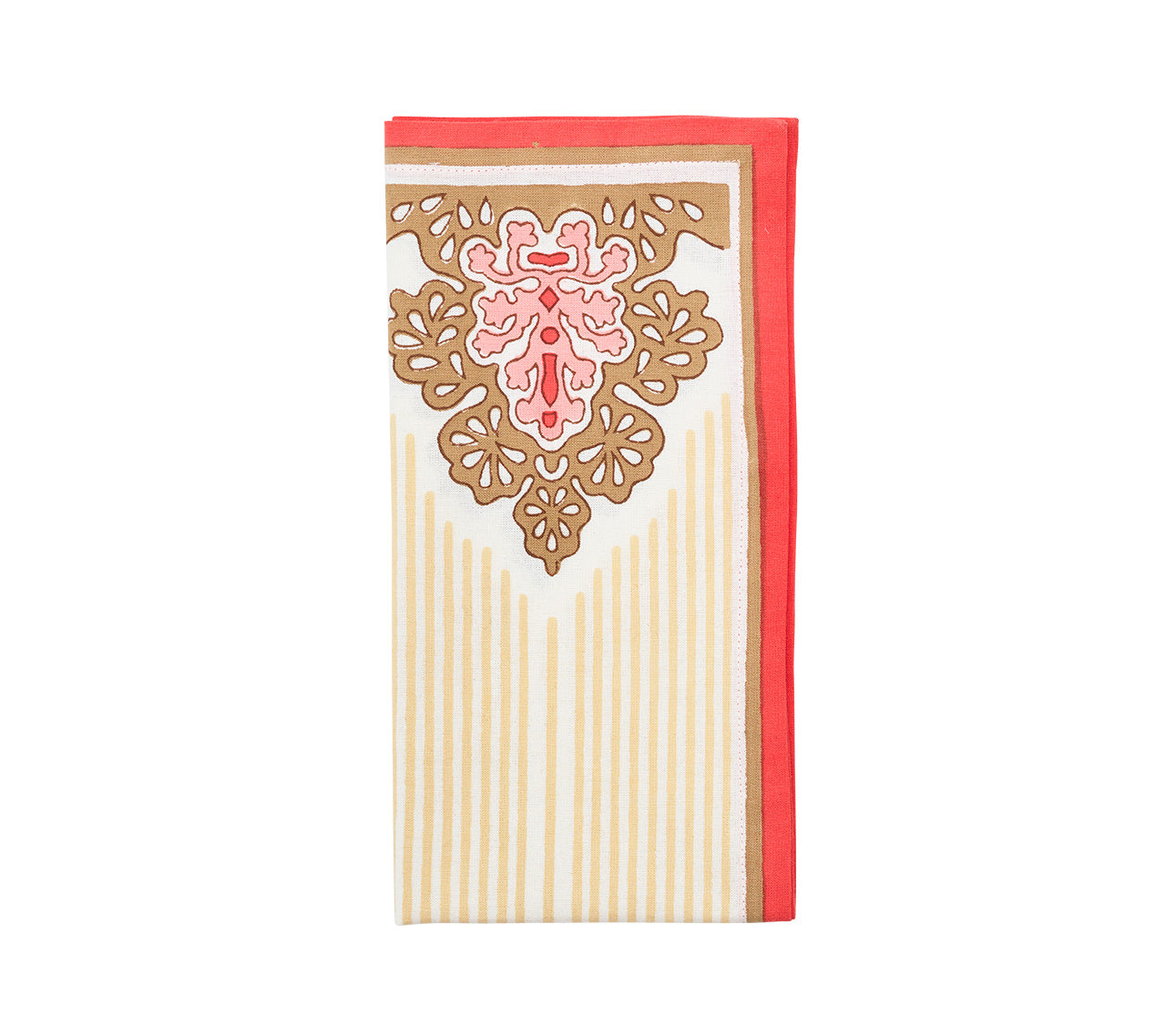 Filigree Napkin in White, Coral & Brown, Set of 4