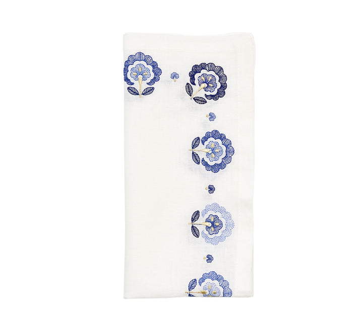 Carnation Napkin in White & Blue, Set of 4
