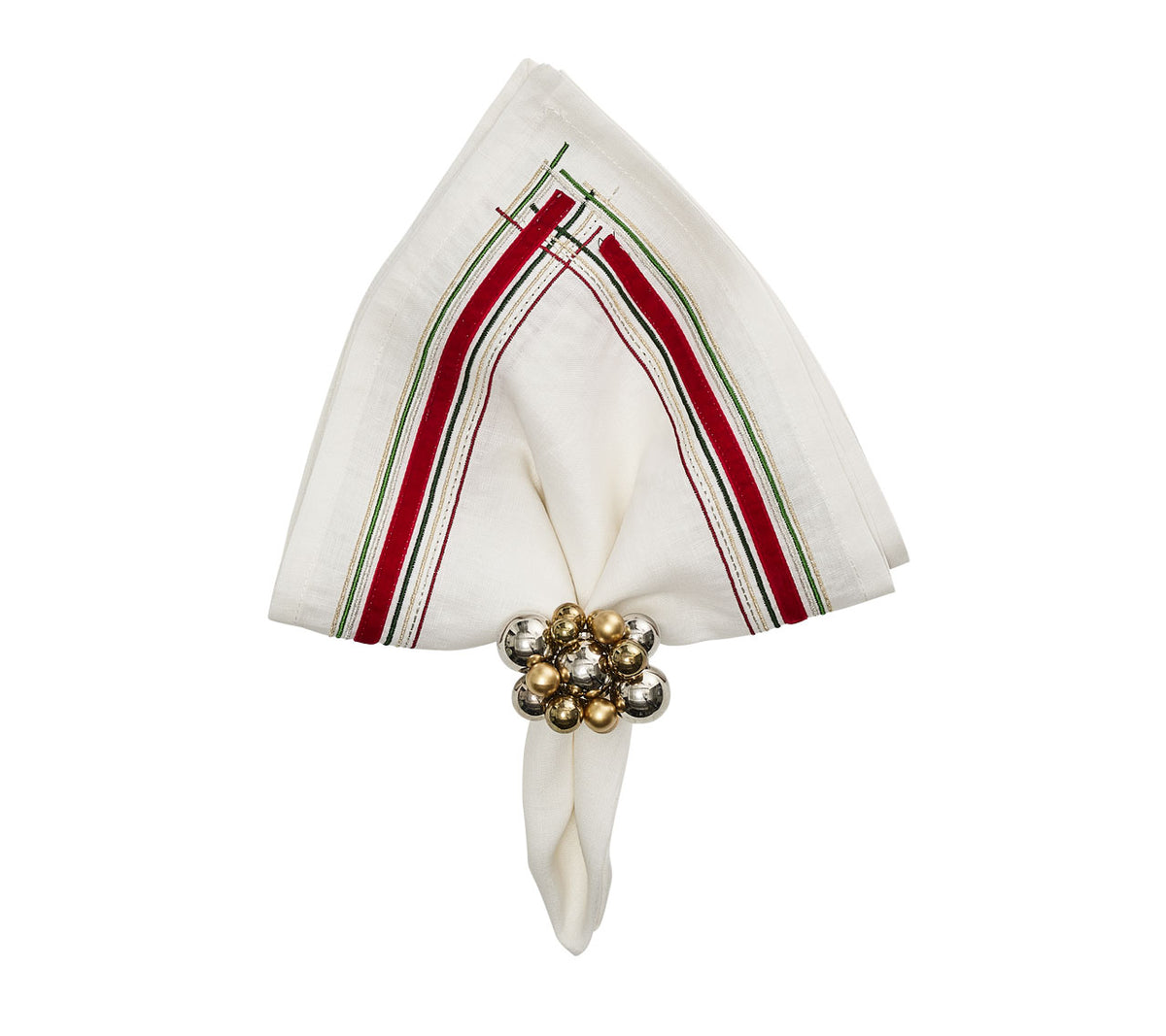 Sample: Velvet Stripe Napkin in White, Red & Green