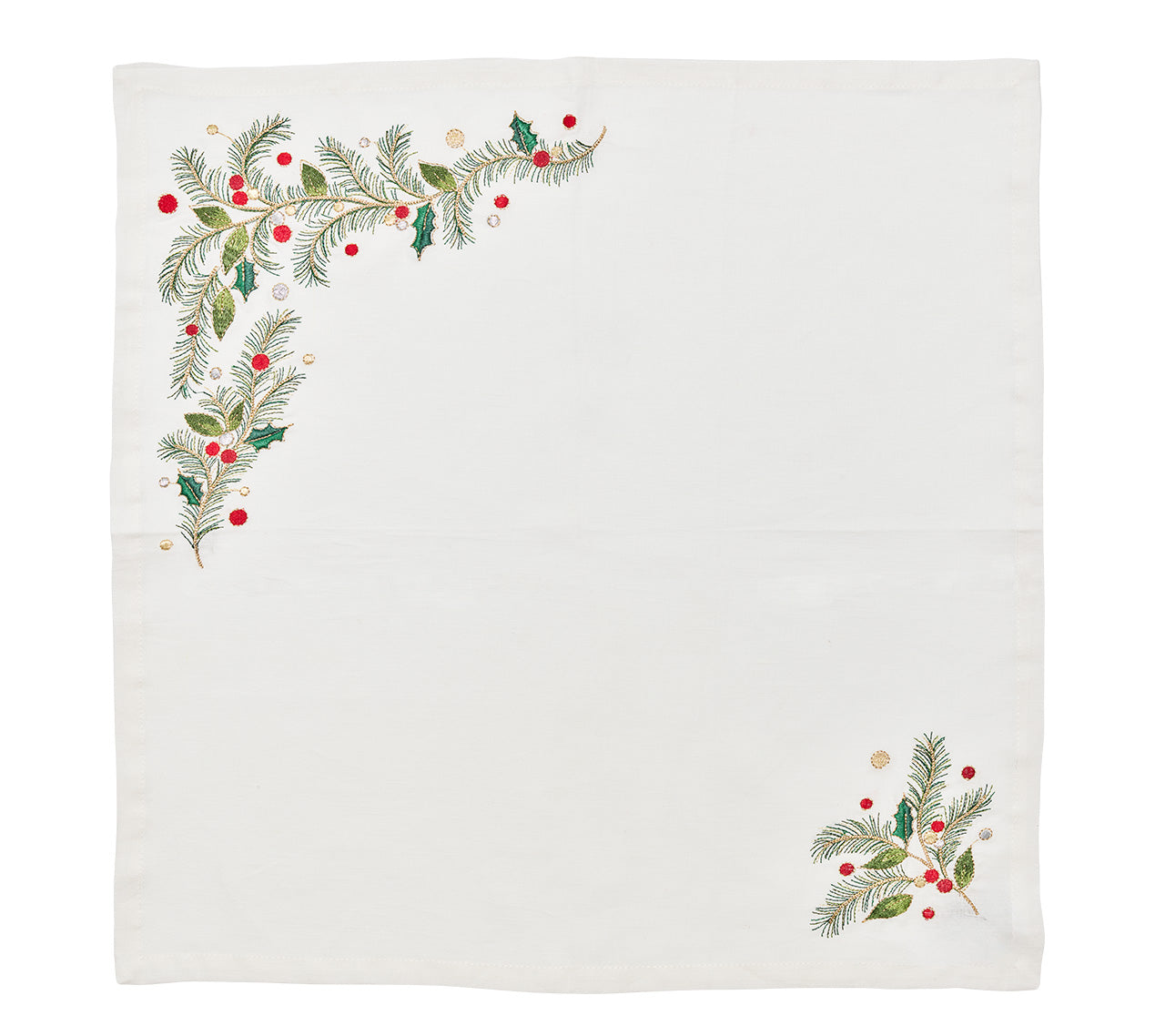 Xmas Carol Napkin in White, Red & Green, Set of 4