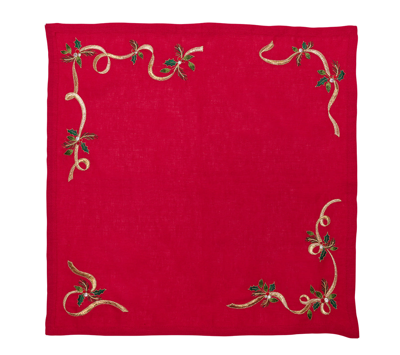 Xmas Ribbon Napkin in Red, Green & Gold