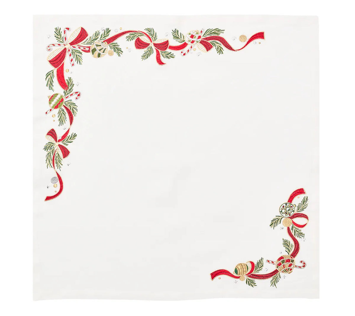 Tinsel Bow Napkin in White, Red & Green, Set of 4